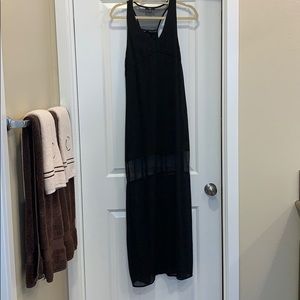 Black maxi dress with sheer panel